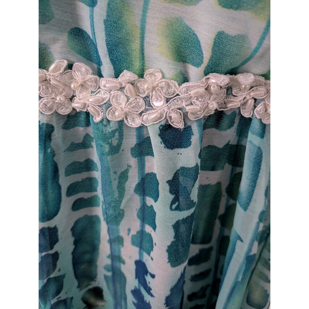 Mushka by Sienna Rose Fairycore Blouse Womens M Tunic Artsy Aqua Beach Sheer Top - Picture 3 of 11